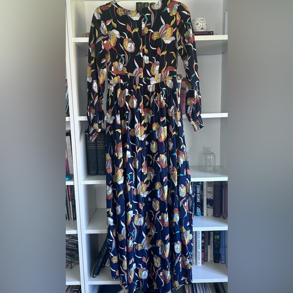 Flying Tomato Blue Floral Long Sleeve Hi / Low Dress Sz small - Picture 7 of 8